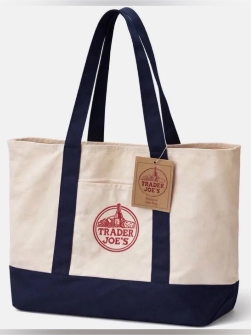 Trader Joe's Cream and Navy Canvas Tote Bag